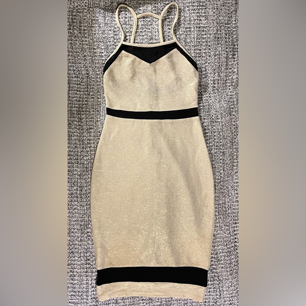 Material Girl Strapless Cream and Black Dress